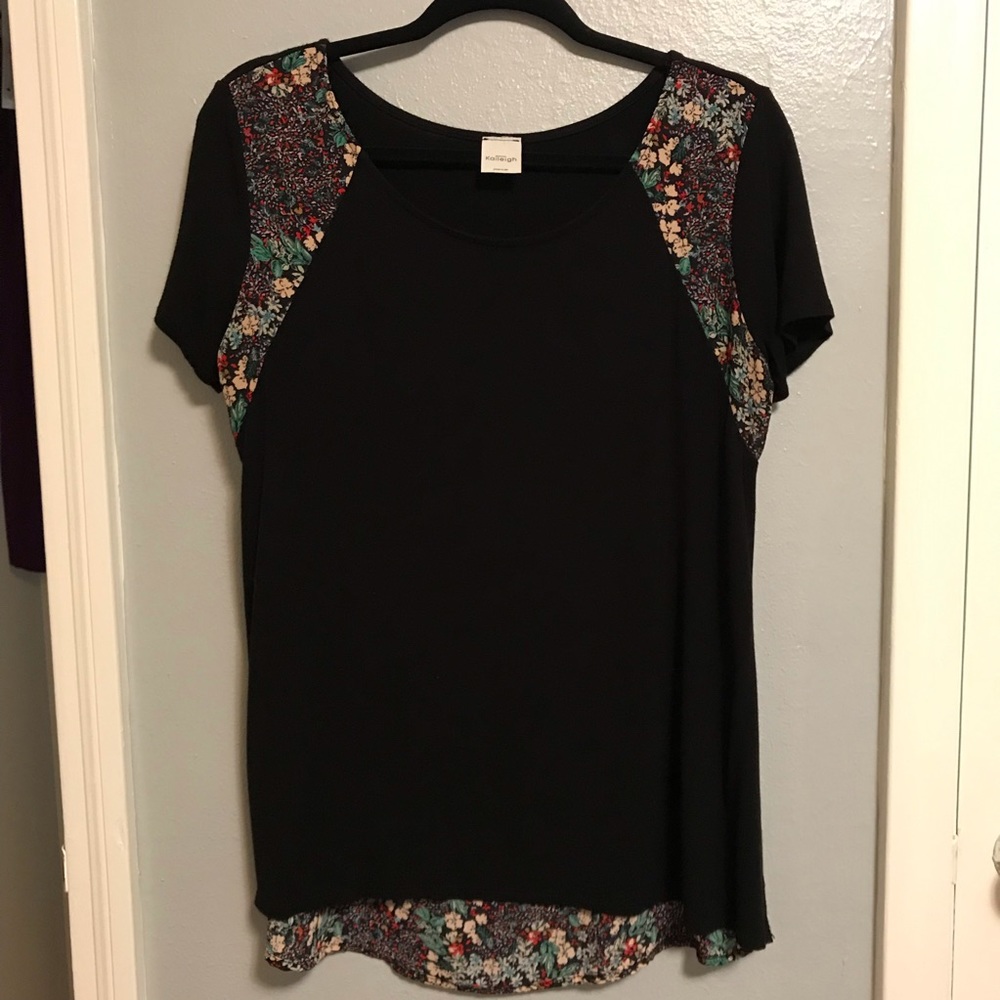 Kaleigh black mixed material top